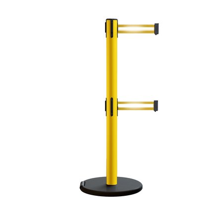 MONTOUR LINE Retractable Belt Dbl Rolling Stanchion, 2.5ft Yellow Post  9ft. Y Ref. MSE630D-YW-YRH-90